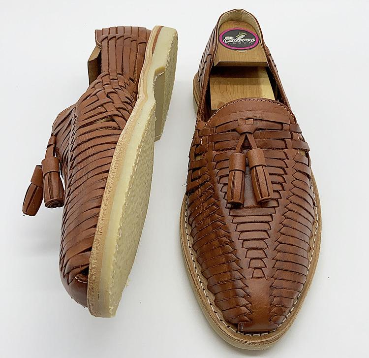 Cognac Mexican Huaraches- Mens Mexican Artisan Premium Leather Slip-on Huaraches CoLores Decor | Mexican Artisan Decor