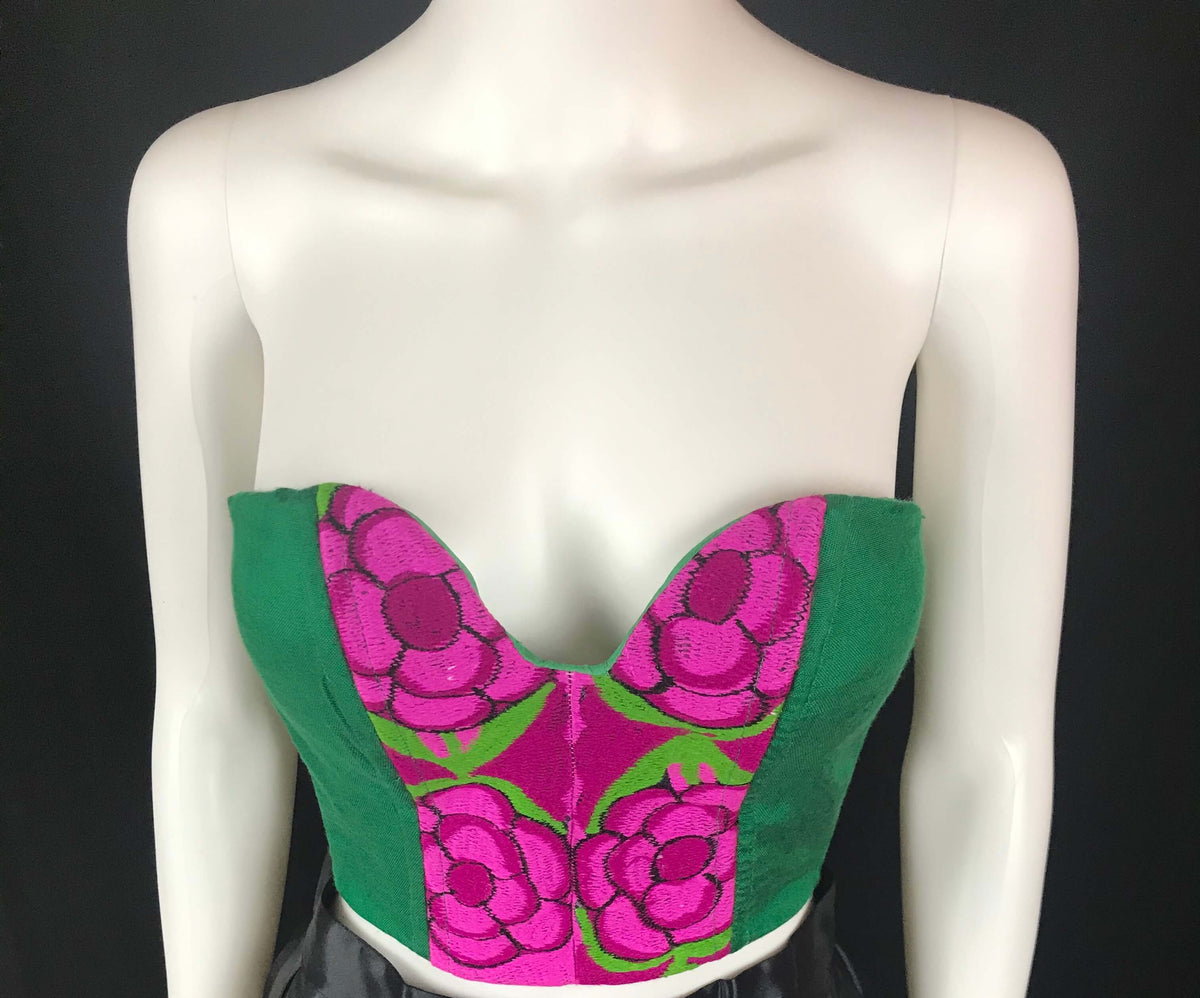 Mexican Fashion Embroidered Corset - Nayibi Mexico Oaxaca Green Corset Colores Decor