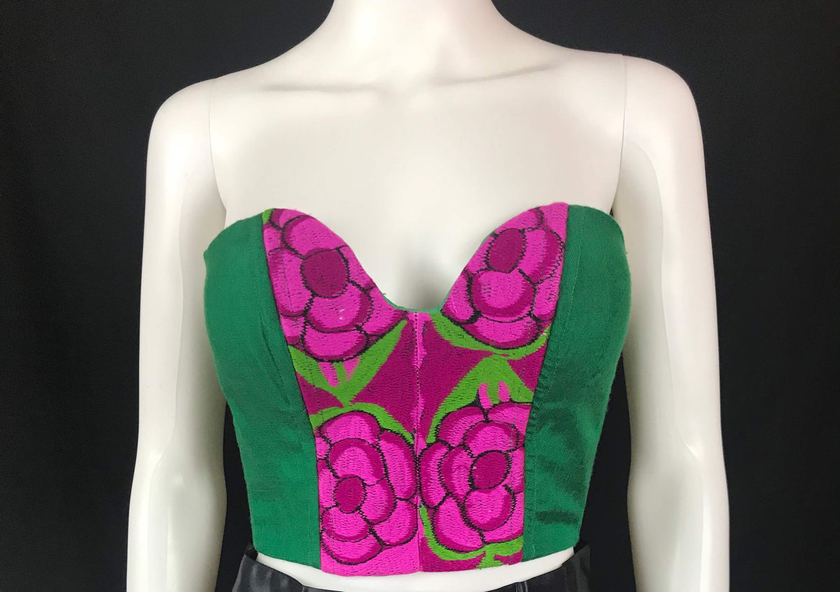 Mexican Fashion Embroidered Corset - Nayibi Mexico Oaxaca Green Corset Colores Decor