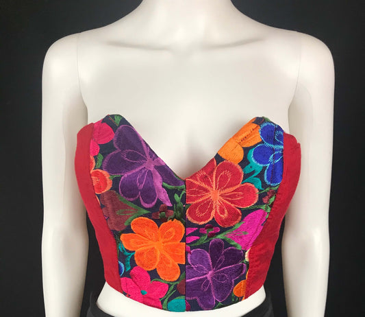 Mexican Fashion Embroidered Corset - Nayibi Mexico Oaxaca Red Corset Colores Decor