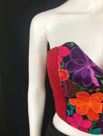 Mexican Fashion Embroidered Corset - Nayibi Mexico Oaxaca Red Corset Colores Decor