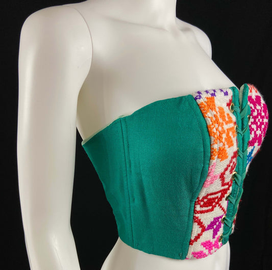 Mexican Fashion Embroidered Corset - Nayibi Mexico Potosi Teal Corset Colores Decor