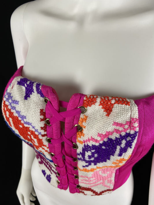 Mexican Fashion Embroidered Corset - Nayibi Mexico Potosi Pink Corset Colores Decor