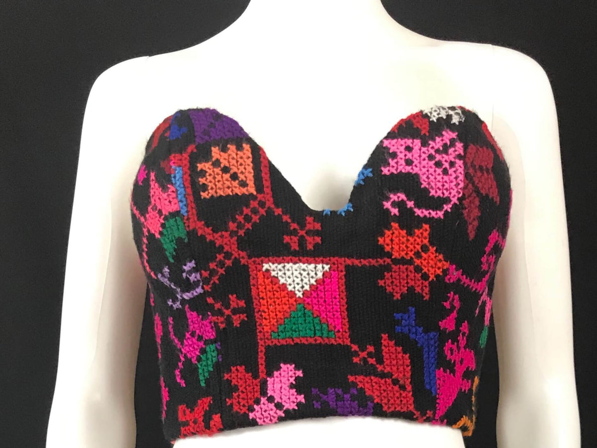 Mexican Fashion Embroidered Corset - Nayibi Mexico Puebla Black Corset Colores Decor