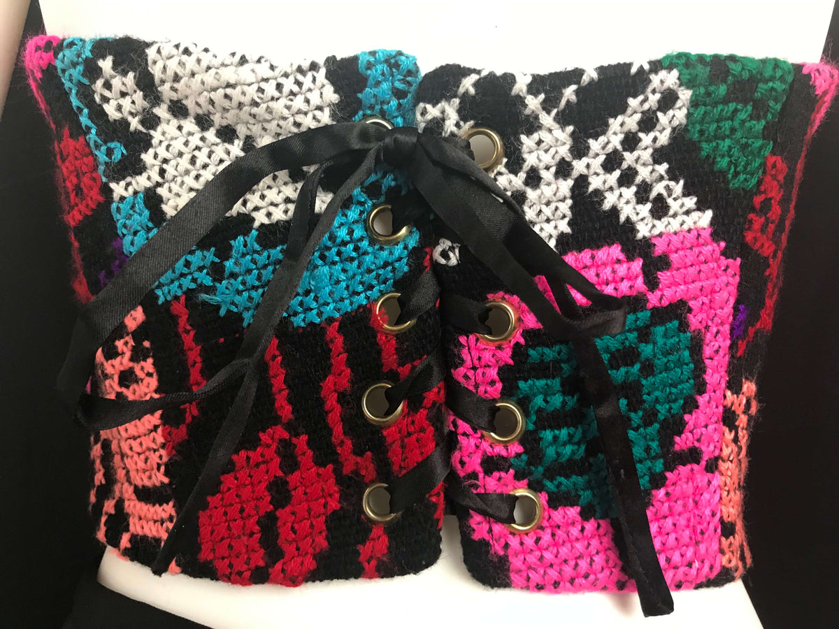 Mexican Fashion Embroidered Corset - Nayibi Mexico Puebla Black Corset Colores Decor