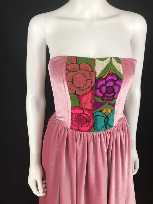 Mexican Fashion Designer Oaxaca Embroidered Velvet Off-the-Shoulder Dress Colores Decor