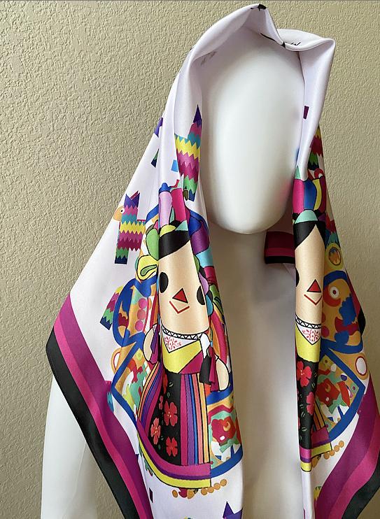 Mexican Fashion Silk Scarf - Nayibi Mexico Folklore Mujercitas Scarf Colores Decor