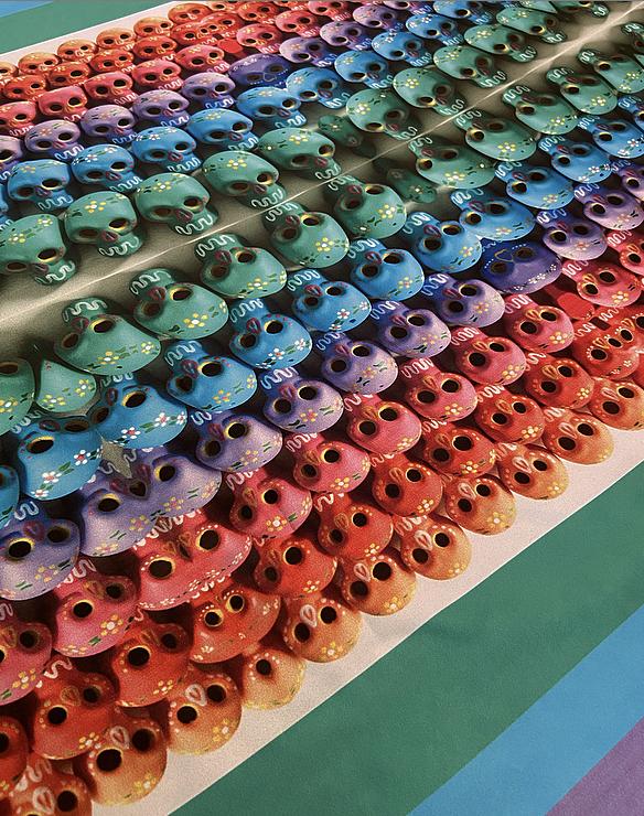 Dia de Los Muertos Mexican Fashion Silk Scarf - Nayibi Mexico Folklore Sugar Skulls Scarf Colores Decor