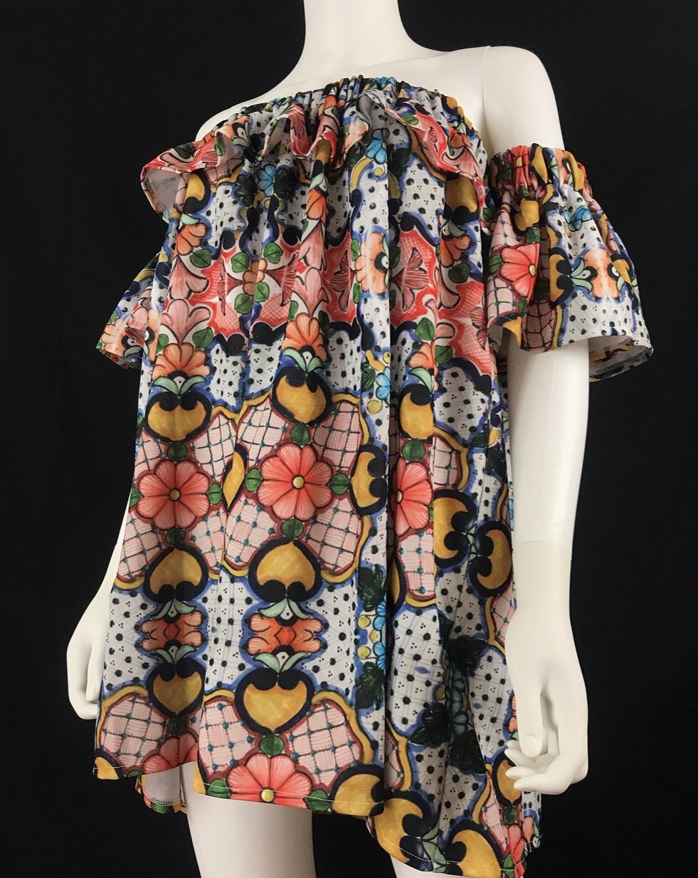Mexican Fashion Designer Talavera Off-the-Shoulder Dress