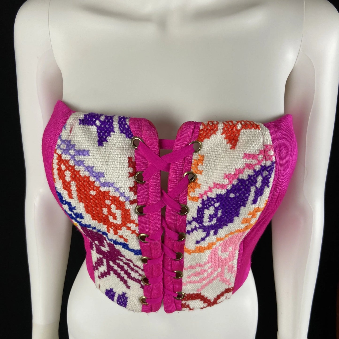 Mexican Fashion Embroidered Corset - Nayibi Mexico Potosi Pink Corset Colores Decor