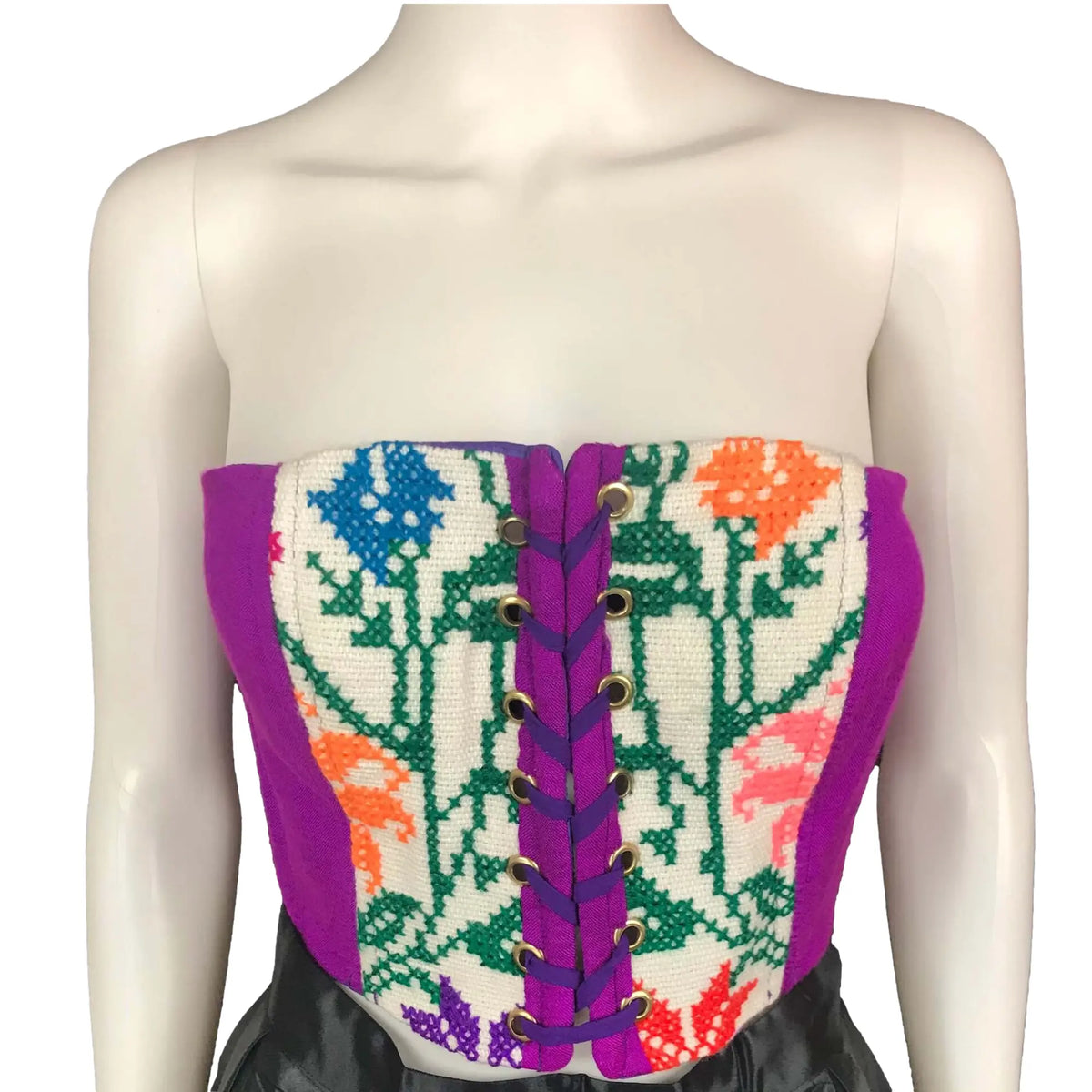 Mexican Fashion Embroidered Corset - Nayibi Mexico Potosi Violet Corset Colores Decor