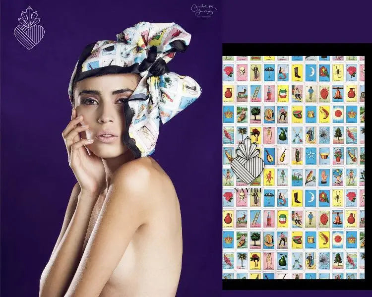 Mexican Fashion Silk Scarf - Nayibi Mexico Folklore Loteria Scarf Colores Decor