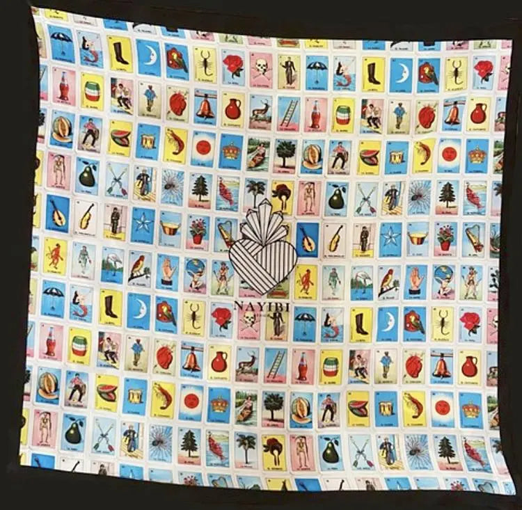 Mexican Fashion Silk Scarf - Nayibi Mexico Folklore Loteria Scarf Colores Decor
