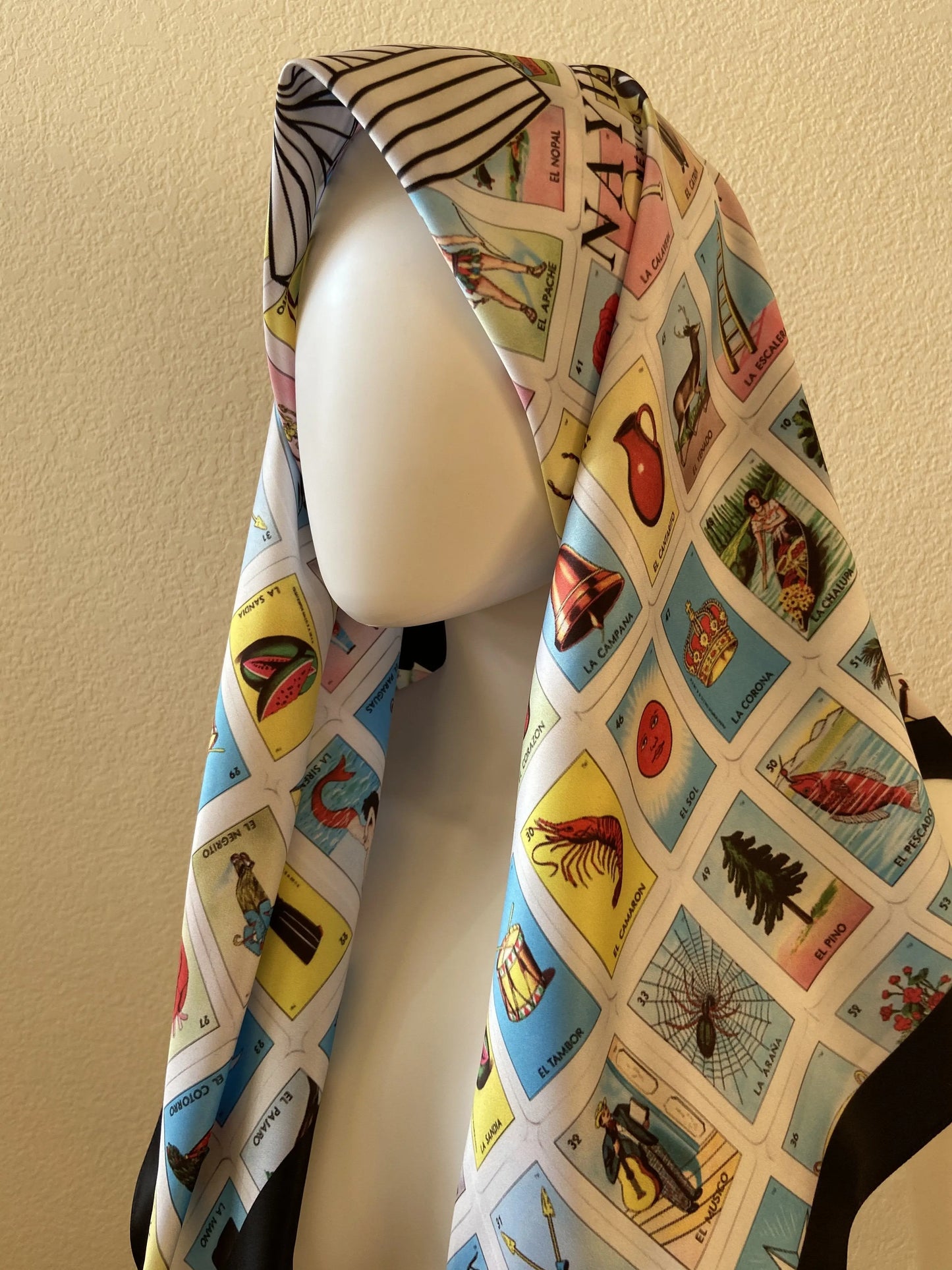Mexican Fashion Silk Scarf - Nayibi Mexico Folklore Loteria Scarf Colores Decor