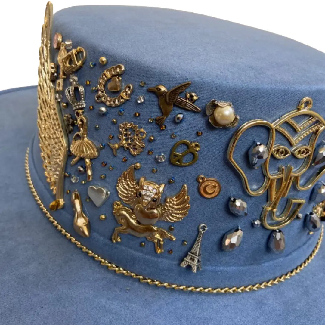 Mexican Handcrafted Boater Hat | La Gitana Elefante Azul Colores Decor