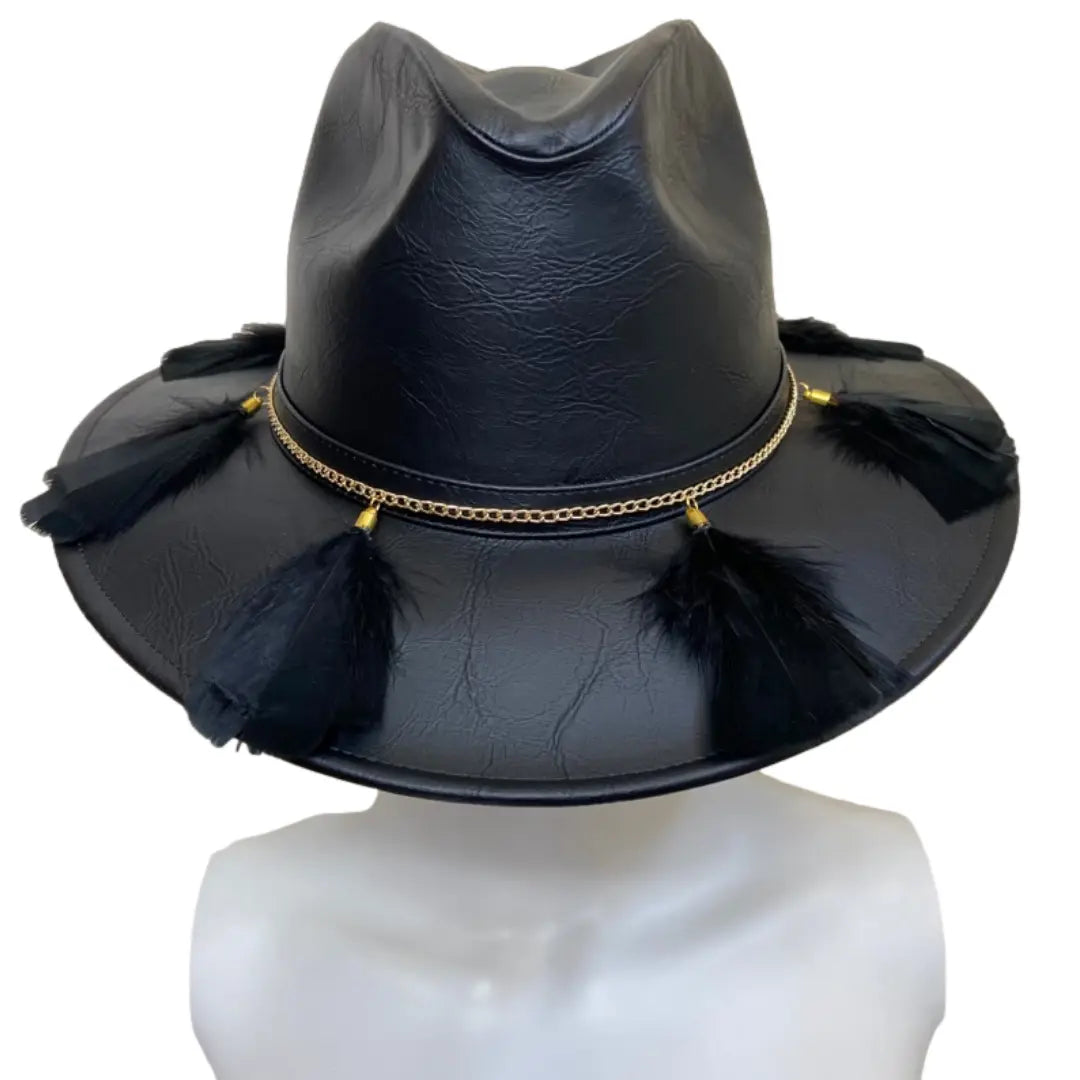Mexican Handcrafted Leather Fedora Hat | El Cuervo Black Colores Decor