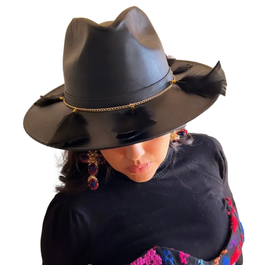Mexican Handcrafted Leather Fedora Hat | El Cuervo Black Colores Decor