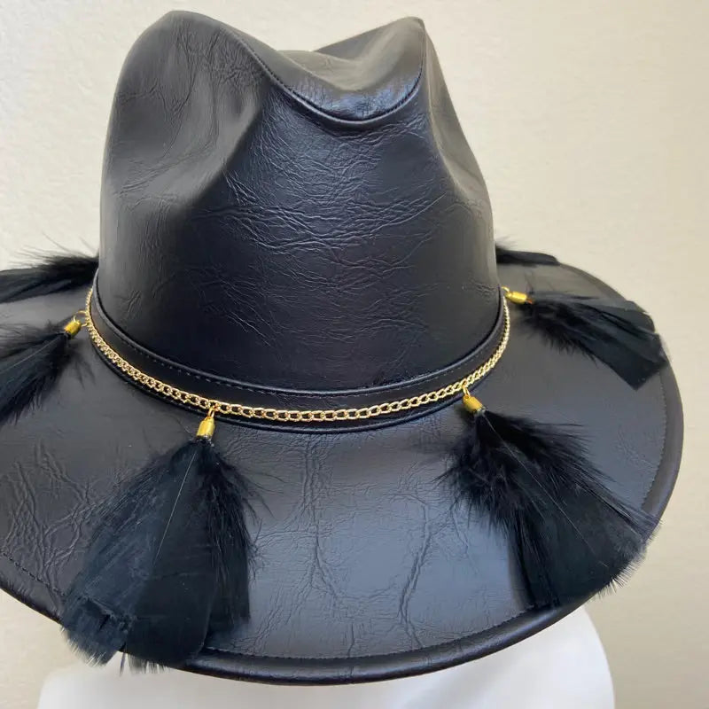Mexican Handcrafted Leather Fedora Hat | El Cuervo Black Colores Decor