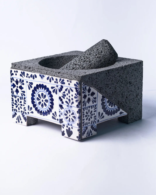 Mexican Handmade 7.8" Talavera Molcajete- Azul Cielo CoLores Decor l Mexican Artisan Decor