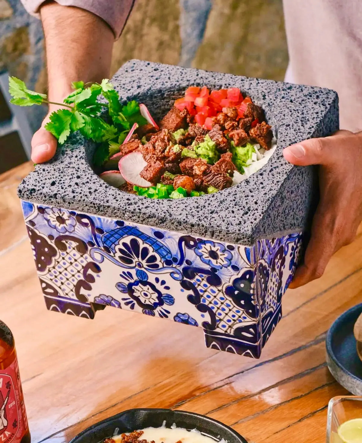Mexican Handmade 7.8" Talavera Molcajete- Royal Blue CoLores Decor l Mexican Artisan Decor