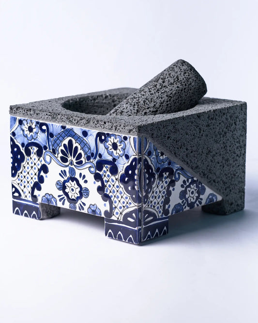 Mexican Handmade 7.8" Talavera Molcajete- Royal Blue CoLores Decor l Mexican Artisan Decor