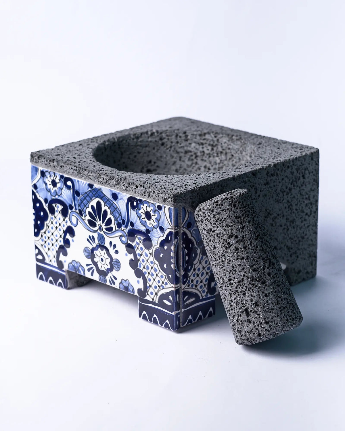 Mexican Handmade 7.8" Talavera Molcajete- Royal Blue CoLores Decor l Mexican Artisan Decor