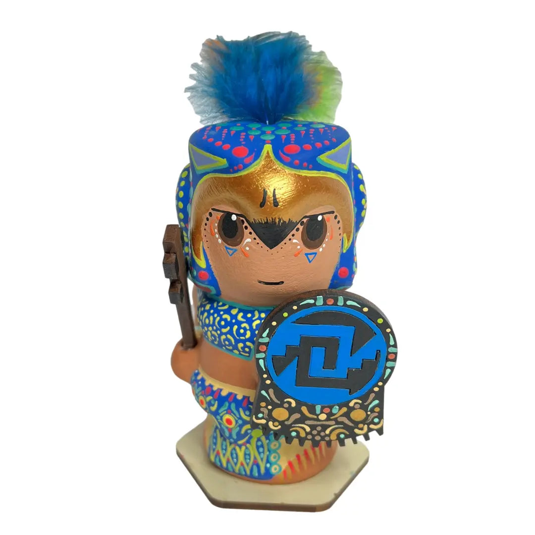 Mexican Handmade Clay Folklore Figurines- Eagle Warrior CoLores Decor l Mexican Artisan Decor