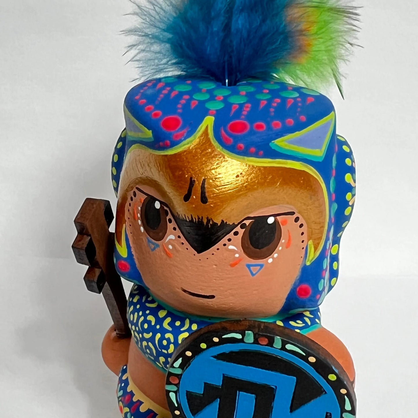 Mexican Handmade Clay Folklore Figurines- Eagle Warrior CoLores Decor l Mexican Artisan Decor