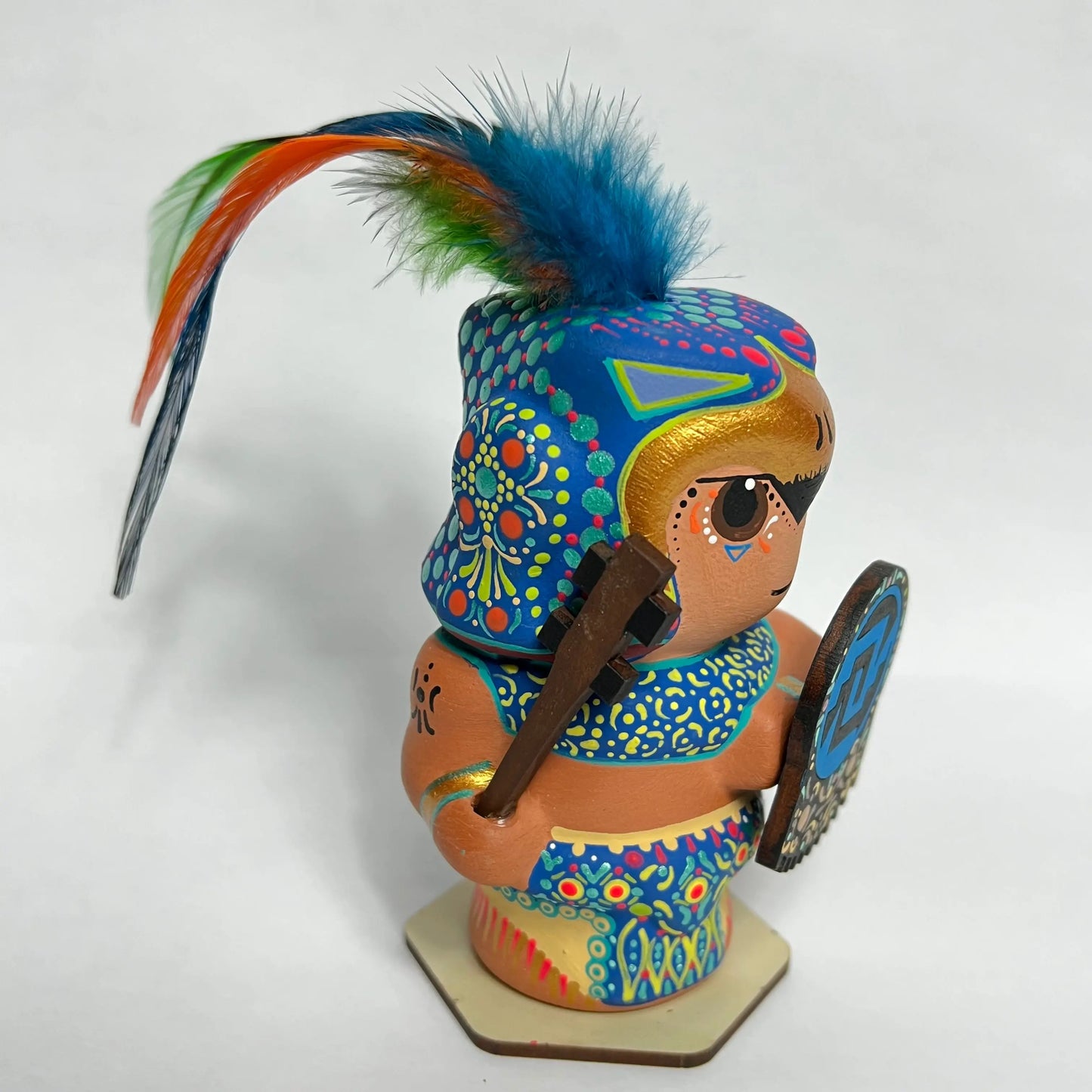 Mexican Handmade Clay Folklore Figurines- Eagle Warrior CoLores Decor l Mexican Artisan Decor