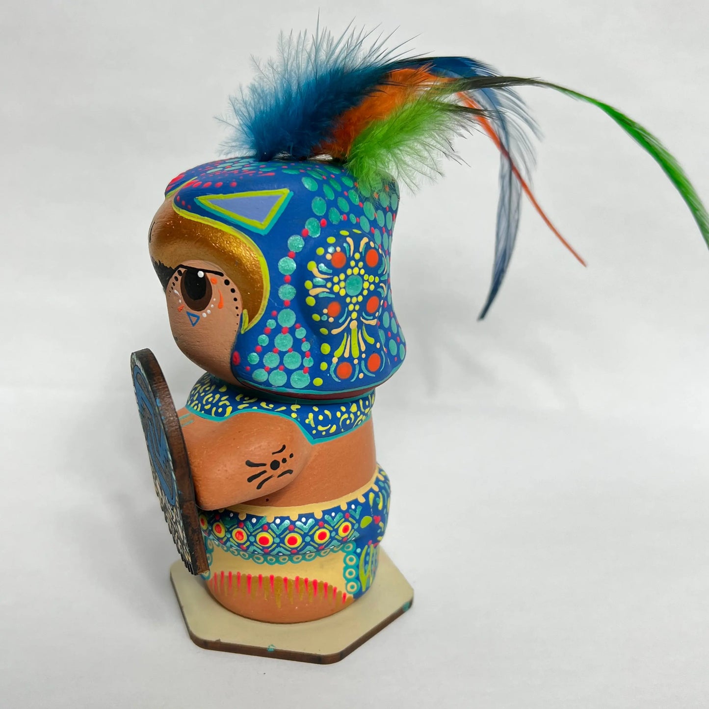 Mexican Handmade Clay Folklore Figurines- Eagle Warrior CoLores Decor l Mexican Artisan Decor