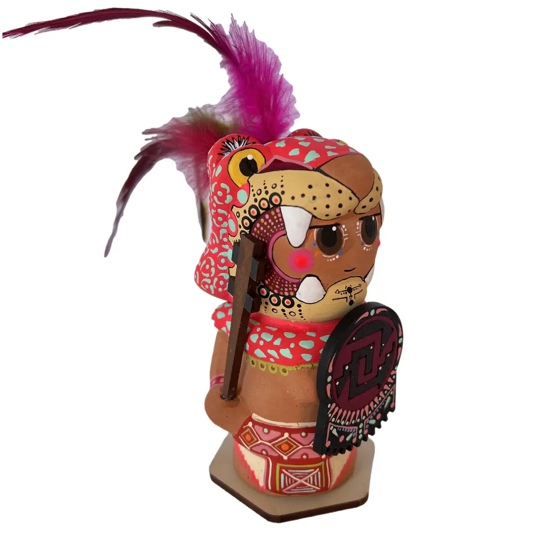 Mexican Handmade Clay Folklore Figurines- Jaguar Warrior CoLores Decor l Mexican Artisan Decor