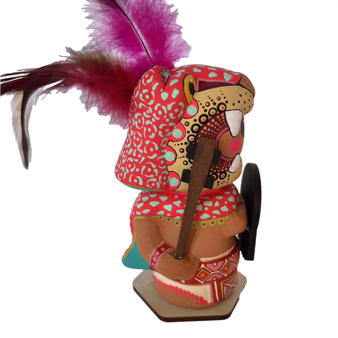Mexican Handmade Clay Folklore Figurines- Jaguar Warrior CoLores Decor l Mexican Artisan Decor