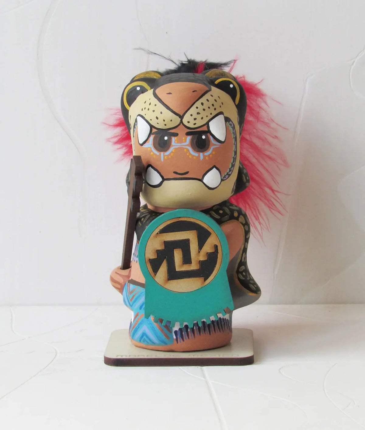 Mexican Handmade Clay Folklore Figurines- Jaguar Warrior CoLores Decor l Mexican Artisan Decor