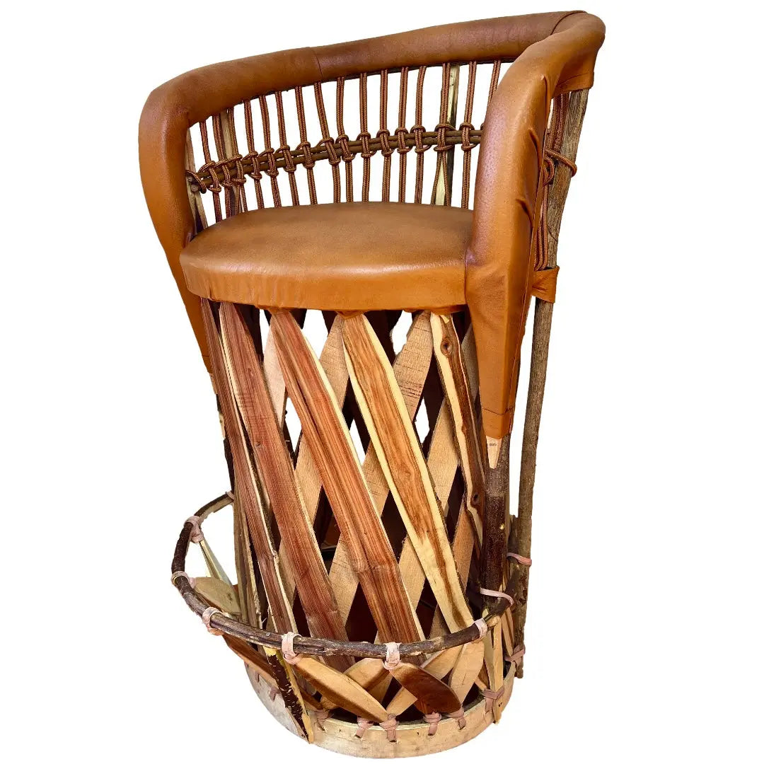 Mexican Handmade Cushioned Equipal Acapulco Barstool Chair- Traditional MeXican Artisan Fashion & Design