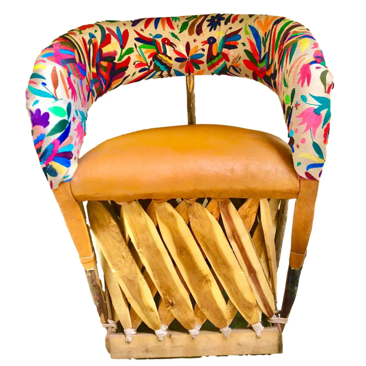 Mexican Handmade Cushioned Equipal Cancun Chairs- Otomi Tenango Fabric MeXican Artisan Fashion & Design