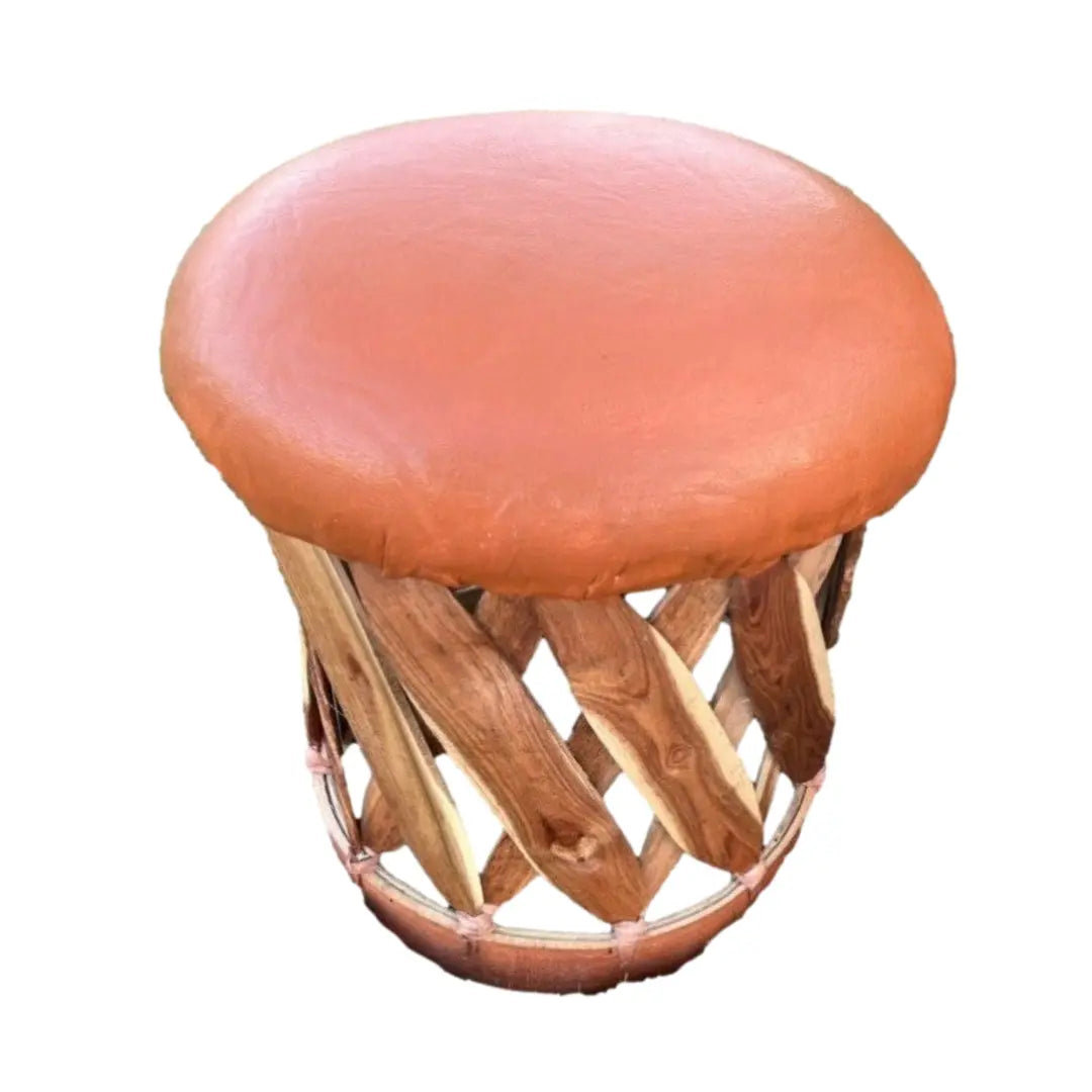 Mexican Handmade Leather Cushioned Equipal Ottoman Footstool- Traditional MeXican Artisan Fashion & Design