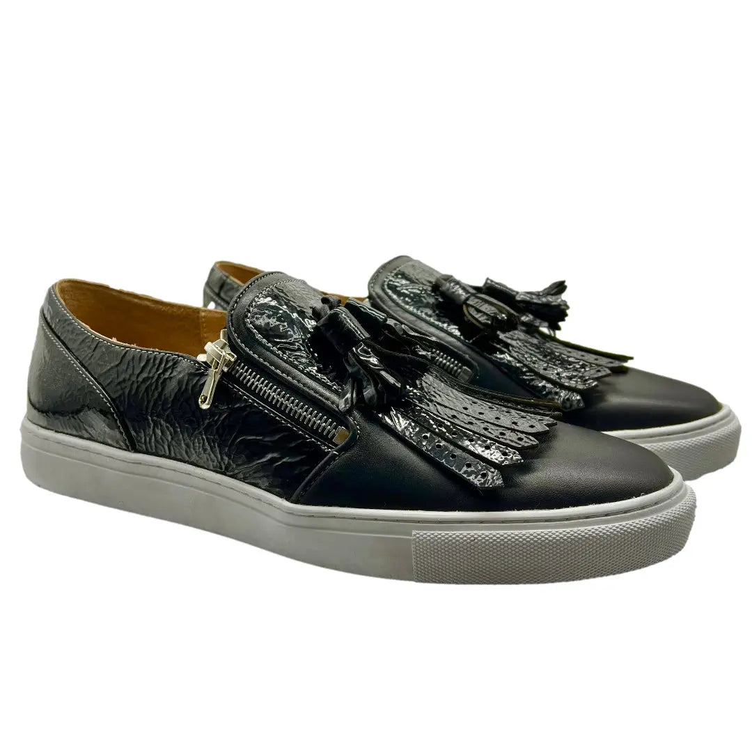 Mexican Handmade Men's Premium Leather Loafer Sneaker- Lig Black Colores Decor