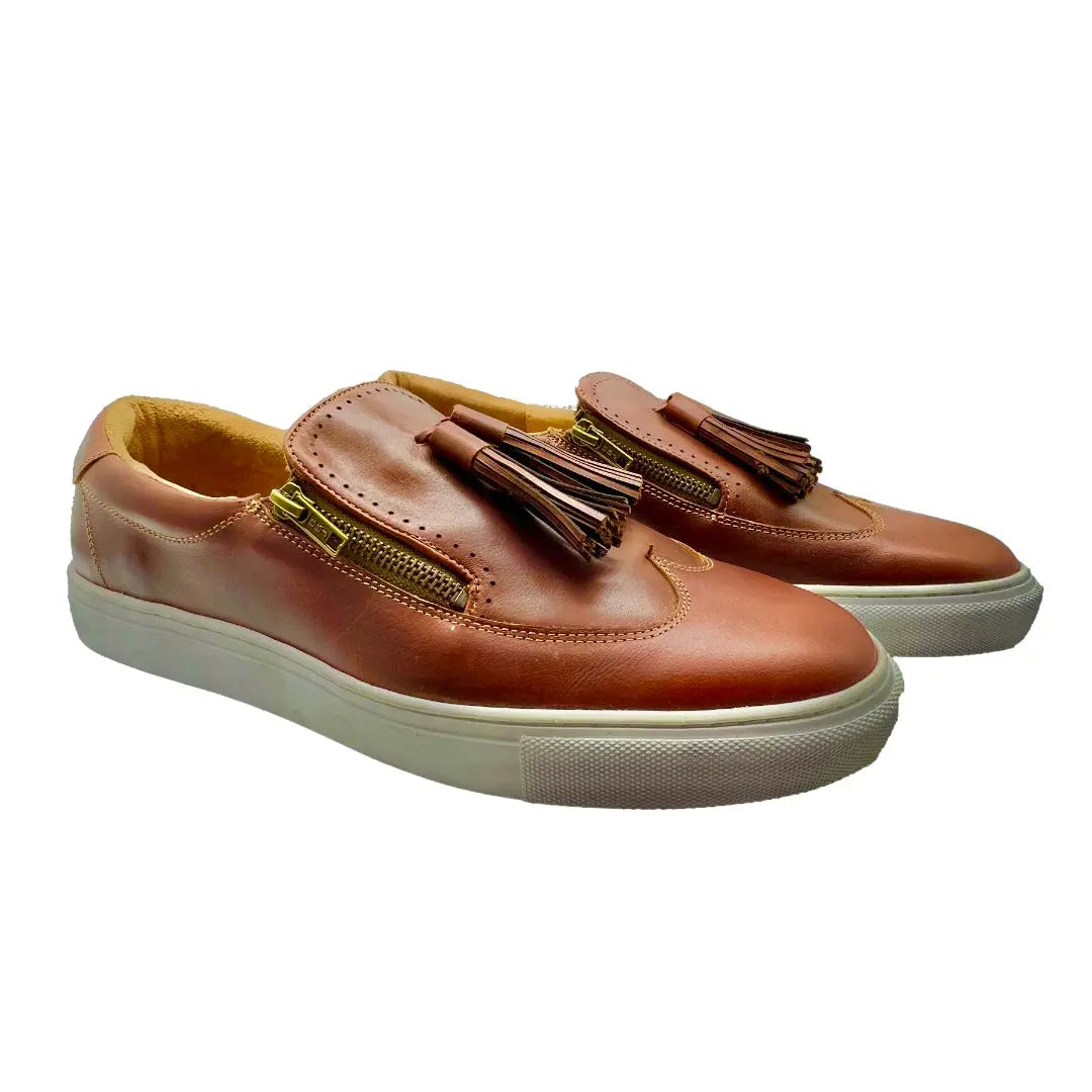 Mexican Handmade Men's Premium Leather Loafer Sneaker- Montoya Cognac Colores Decor