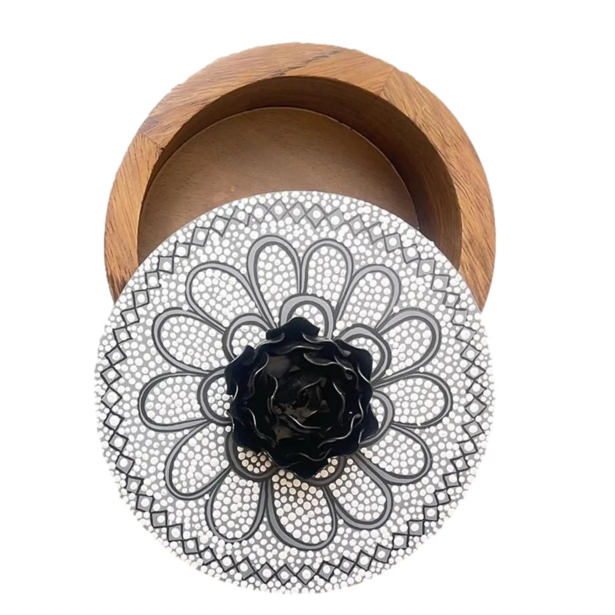 Mexican Handmade Parota Wood Tortilla Warmer - Black Rose Colores Decor l Mexican Artisan Decor
