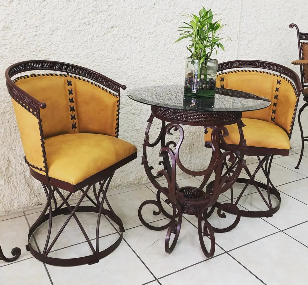 Mexican Handmade Wrought Iron Napa Leather Swivel Chairs- Herrera MeXican Artisan Fashion & Design