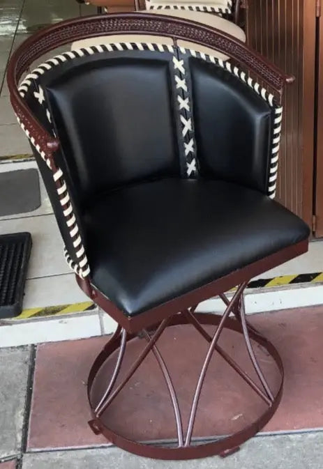 Mexican Handmade Wrought Iron Napa Leather Swivel Barstool- Herrera MeXican Artisan Fashion & Design