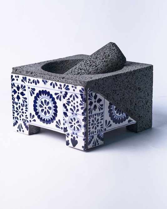 Mexican Handmade 7.8" Talavera Molcajete- Azul Cielo MeXican Artisan Fashion & Design