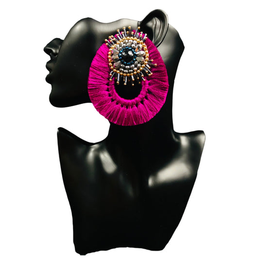 Mexican Handmade Tassel Bead Statement Earrings | Eskua