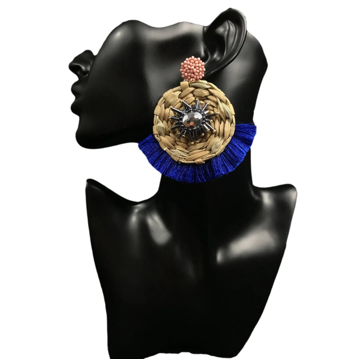 Tassel Earrings- Eskua Blue Mexican Handmade Palm Statement Earrings FINAL SALE Colores Decor