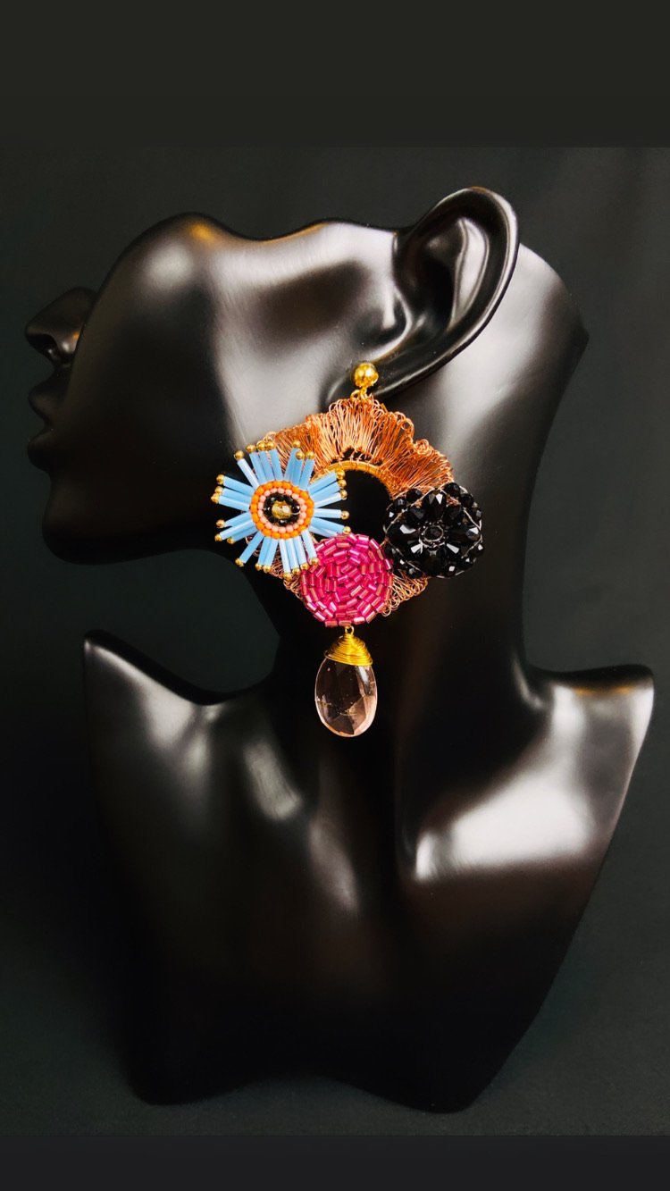 Mexican Handmade Bead Statement Earrings | Tsintani FINAL SALE Colores Decor