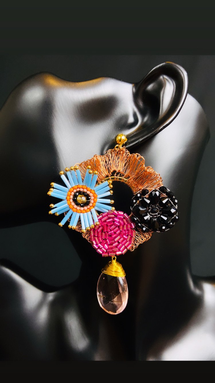 Mexican Handmade Bead Statement Earrings | Tsintani FINAL SALE Colores Decor