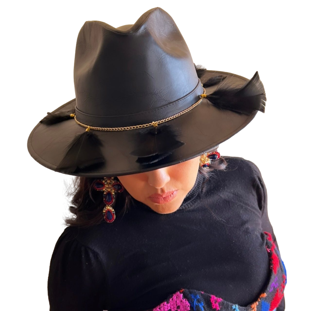 Mexican Handcrafted Leather Fedora Hat | El Cuervo Black Colores Decor