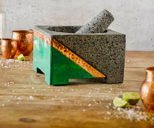 Mexican Handmade 7.8" Copper Molcajete- Verde MeXican Artisan Fashion & Design