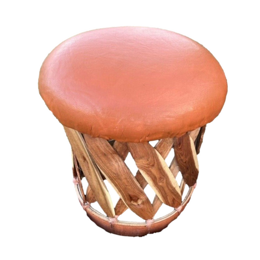 Mexican Handmade Leather Cushioned Equipal Ottoman Footstool- Traditional MeXican Artisan Fashion & Design