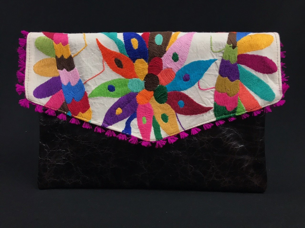Mexican Artisan Embroidered otomi Leather handbags 